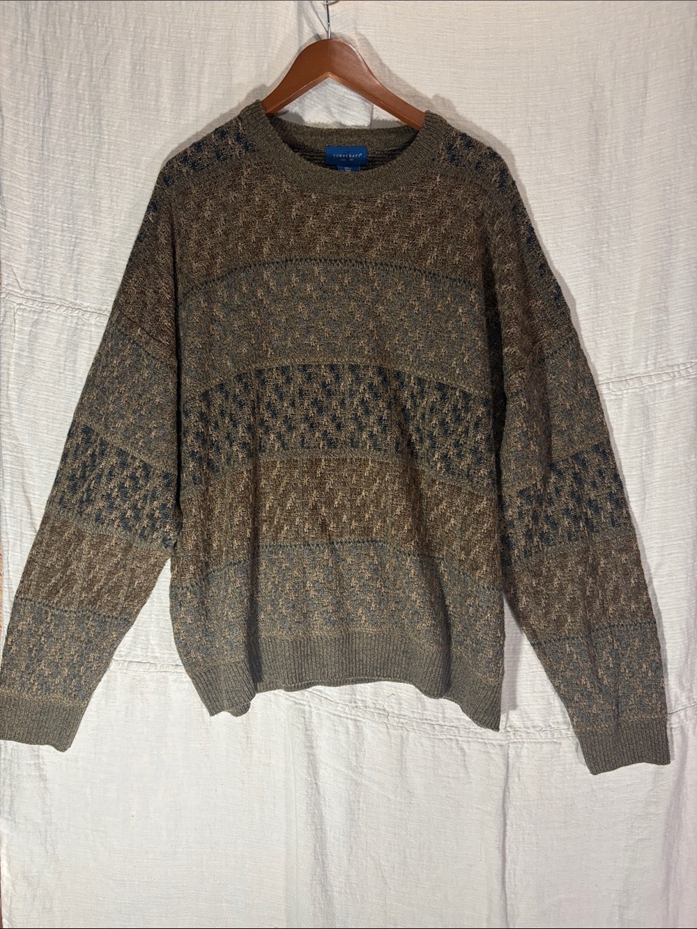 VTG Towncraft 90s Knit Crewneck Sweater 3XL Grandpacore Coogi Style EUC